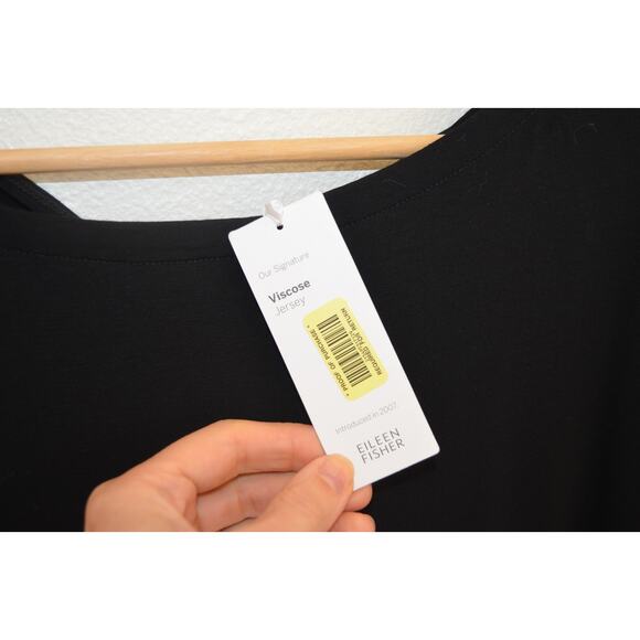 Eileen Fisher Women’s Black Bateau-Neck Twist-Back Drop Shoulder Stretch Jersey - Picture 3 of 7